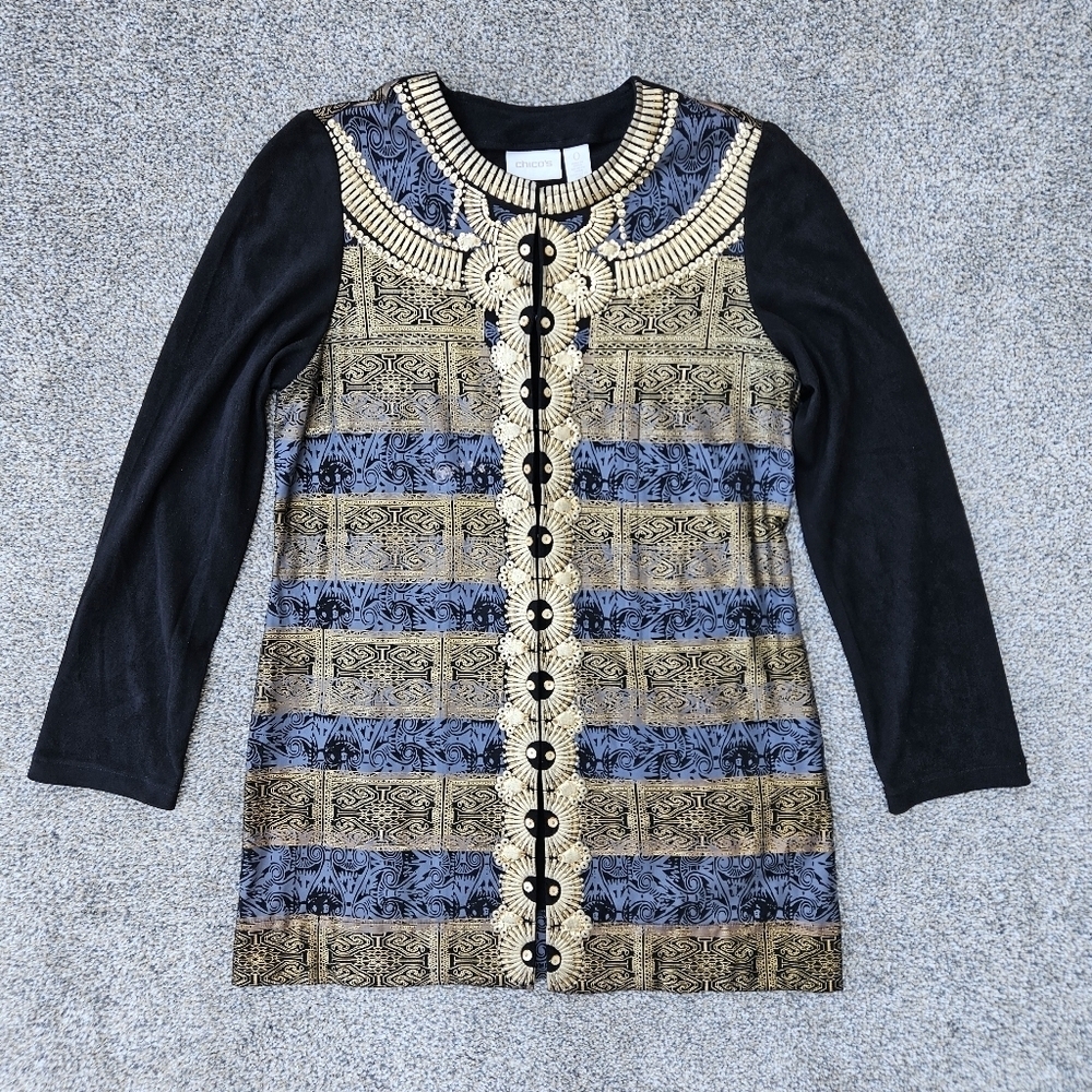 Chico’s Embellished Jacket Egyptian Pattern Sequins Beaded Artsy Women’s Sz S 0